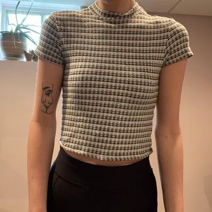 checkered mock neck crop top